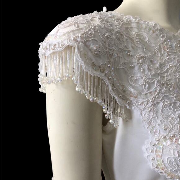 Vintage After Six Wedding dress with train & sleeveless gloves size 8 - Picture 10 of 16